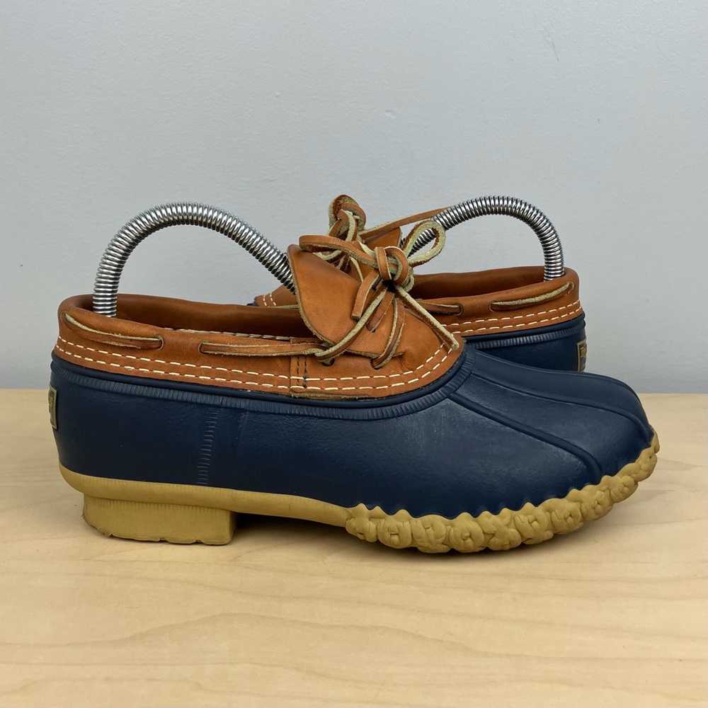 L.L. Bean Women’s Size 6.5 W+ Duck Boot Rubber Moc Brown & Navy Slip On Shoes - Picture 2 of 11